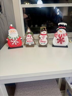 Holiday Wooden Tabletop Decorations - Red, White, Green